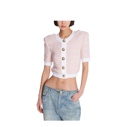 Short-Sleeved Knit Cardigan