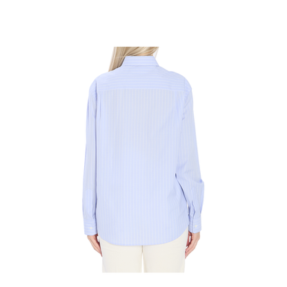 Light Blue Shirt with All-Over Stripe Motif and Embroidered