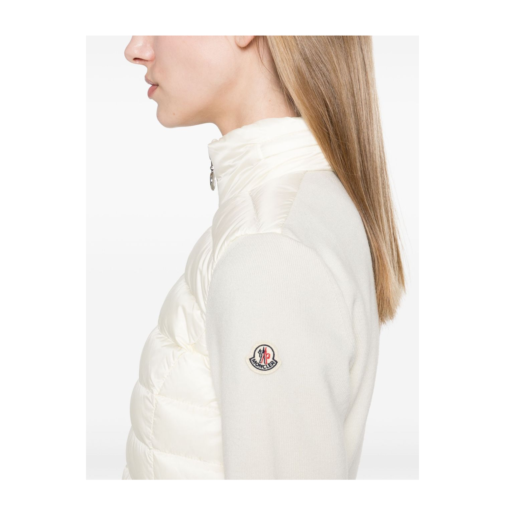 White Padded Wool Zip-Up Cardigan