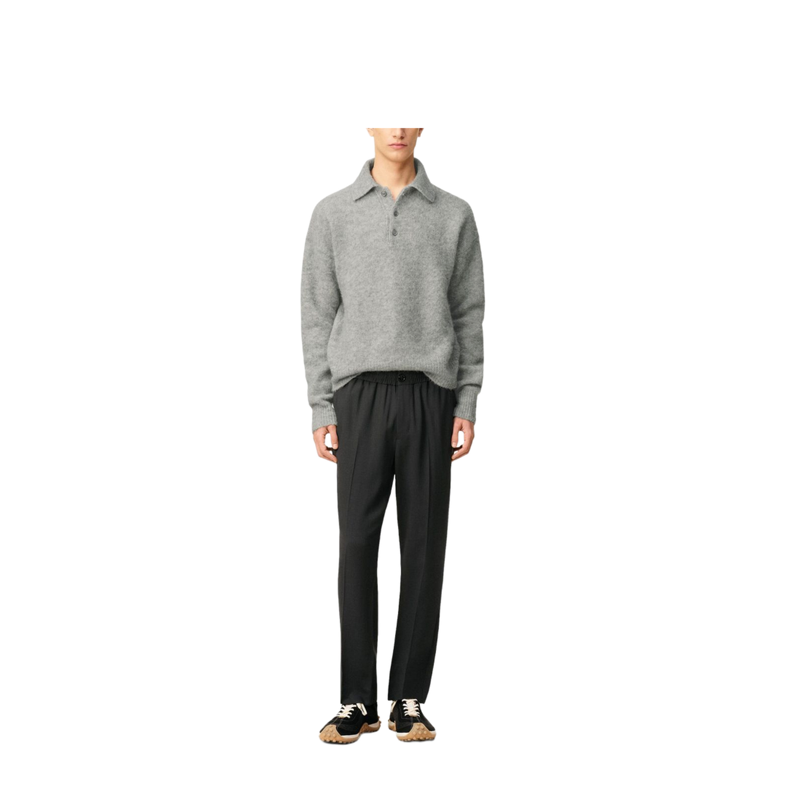 Black Wool Elasticated Waist Trousers