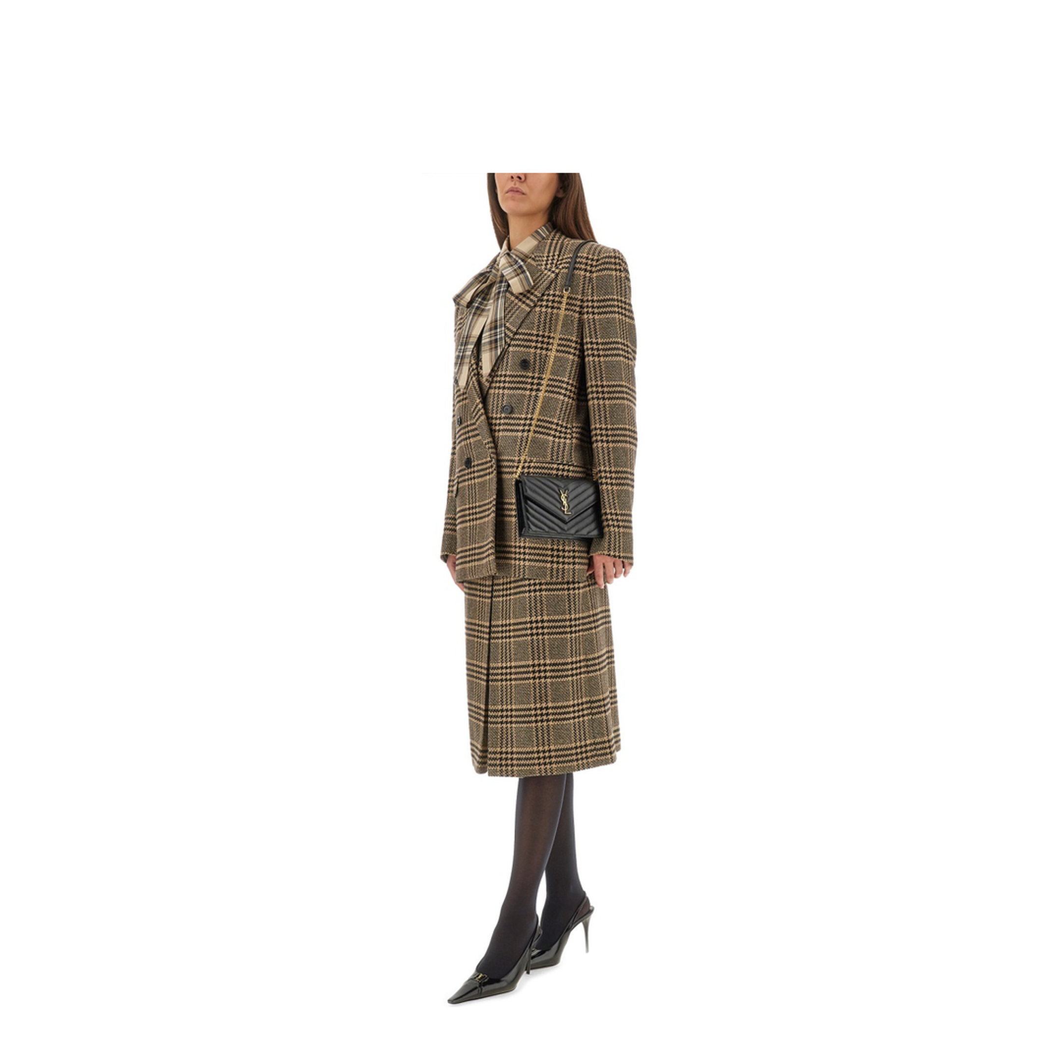 Jacket in Prince of Wales Silk and Cashmere in Black