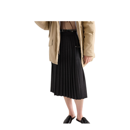 Pleated Wool Flannel Skirt