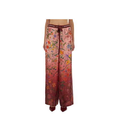 Printed Silk Pants in Pink and Rosso Ancora Red
