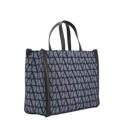 Steel Blue Tote Bag with Toile Iconographe Motif