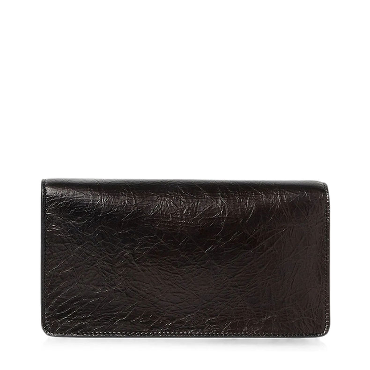 Crackled Calfskin Wallet On Chain - Black