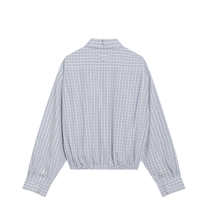 Cropped Check-Pattern Shirt in White/Light Blue