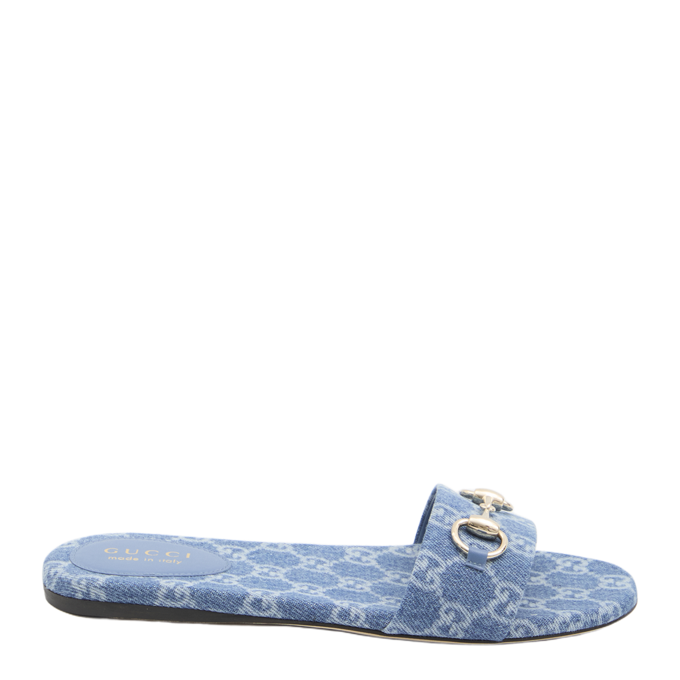Slide Sandal with Horsebit in Blue GG Denim