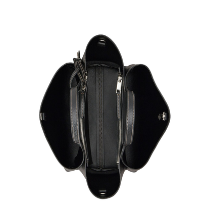 Mini Black Calfskin Handbag with 2 Handles and Shoulder Strap