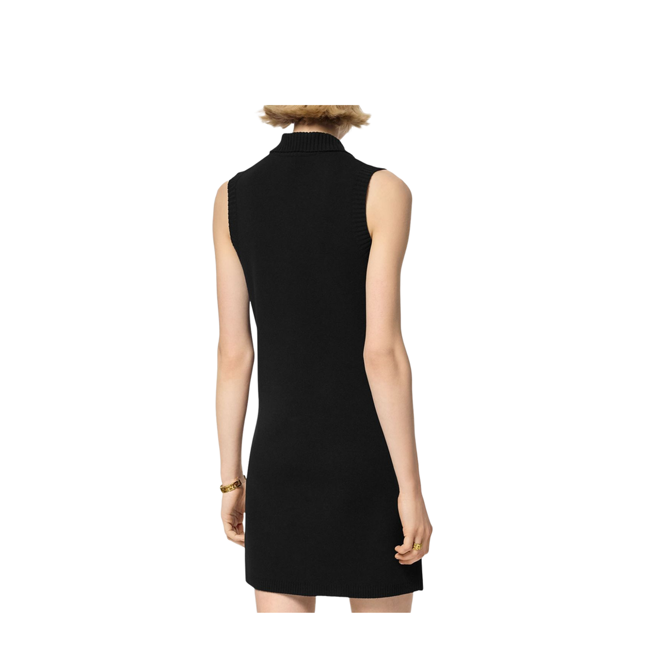 Black Mini Sleeveless Dress with Medusa Detail