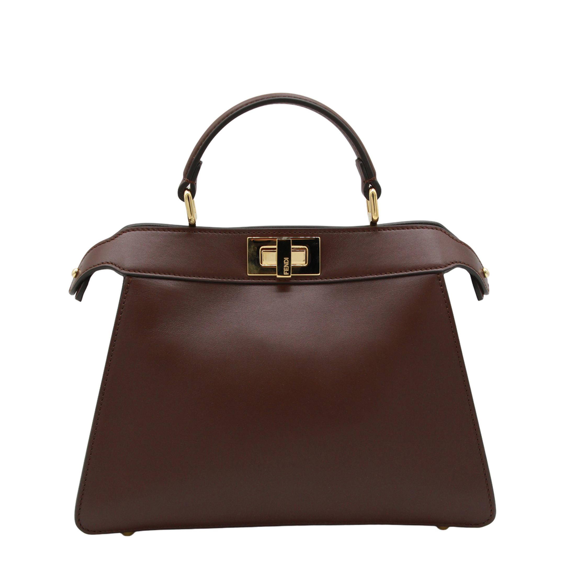 Peekaboo ISeeU Small Calf Leather Top Handle Bag - Mahogany Brown