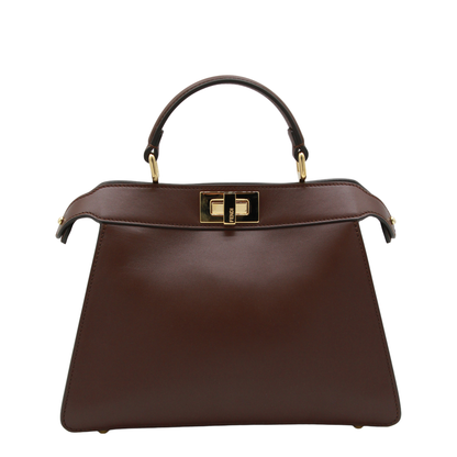 Peekaboo ISeeU Small Calf Leather Top Handle Bag - Mahogany Brown