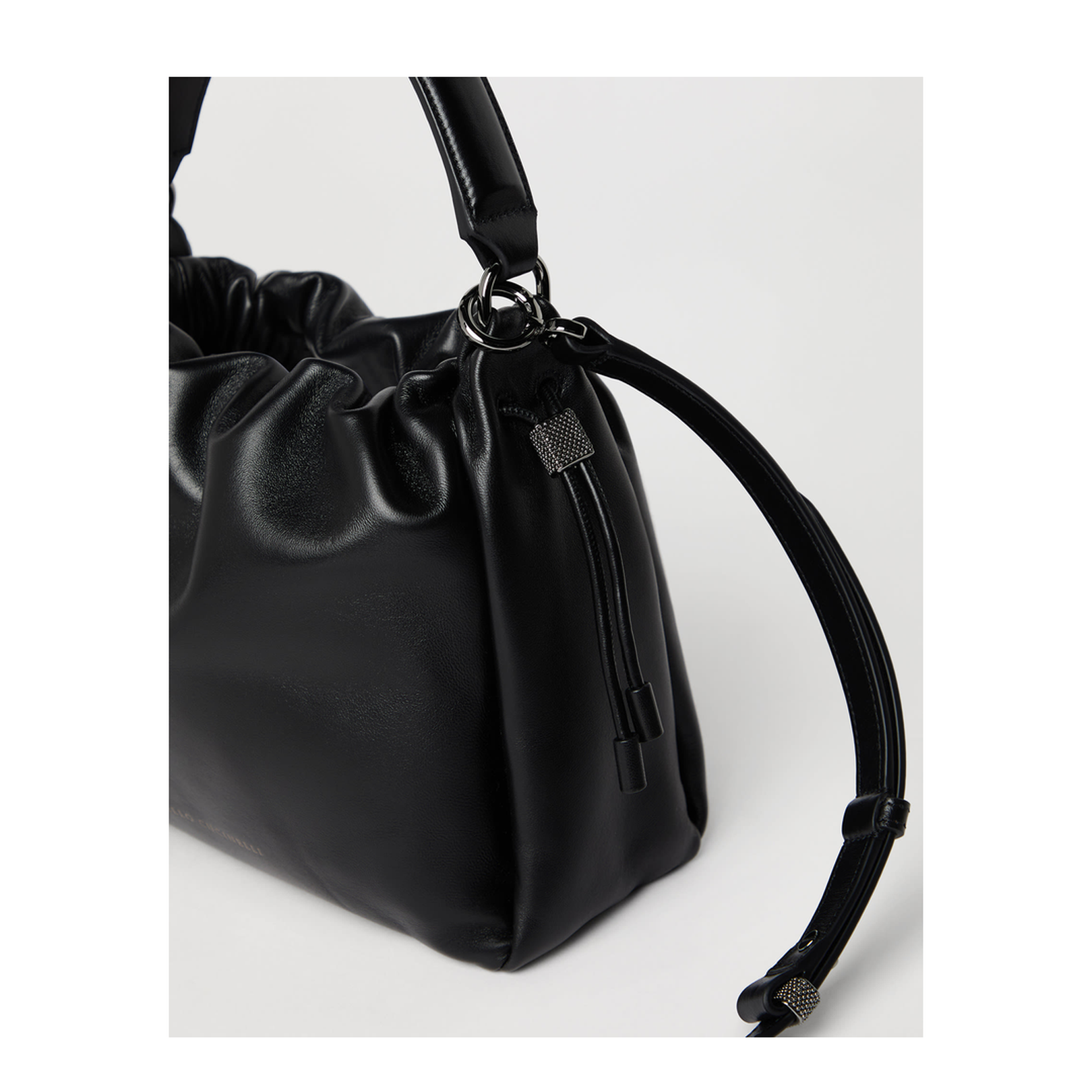 Small Soft Leather Mellow Bucket Bag in Ivory