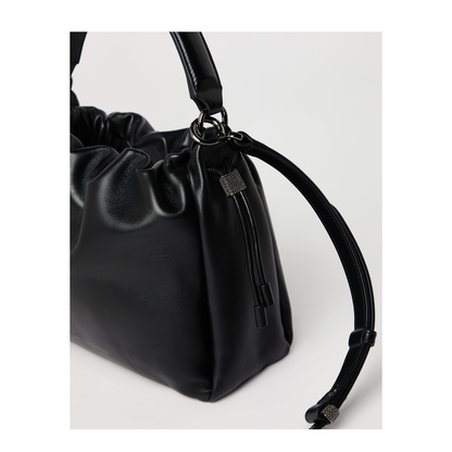 Small Soft Leather Mellow Bucket Bag in Ivory