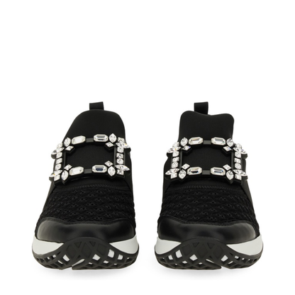 Black and White Leather Embellished Slip-On Sneakers