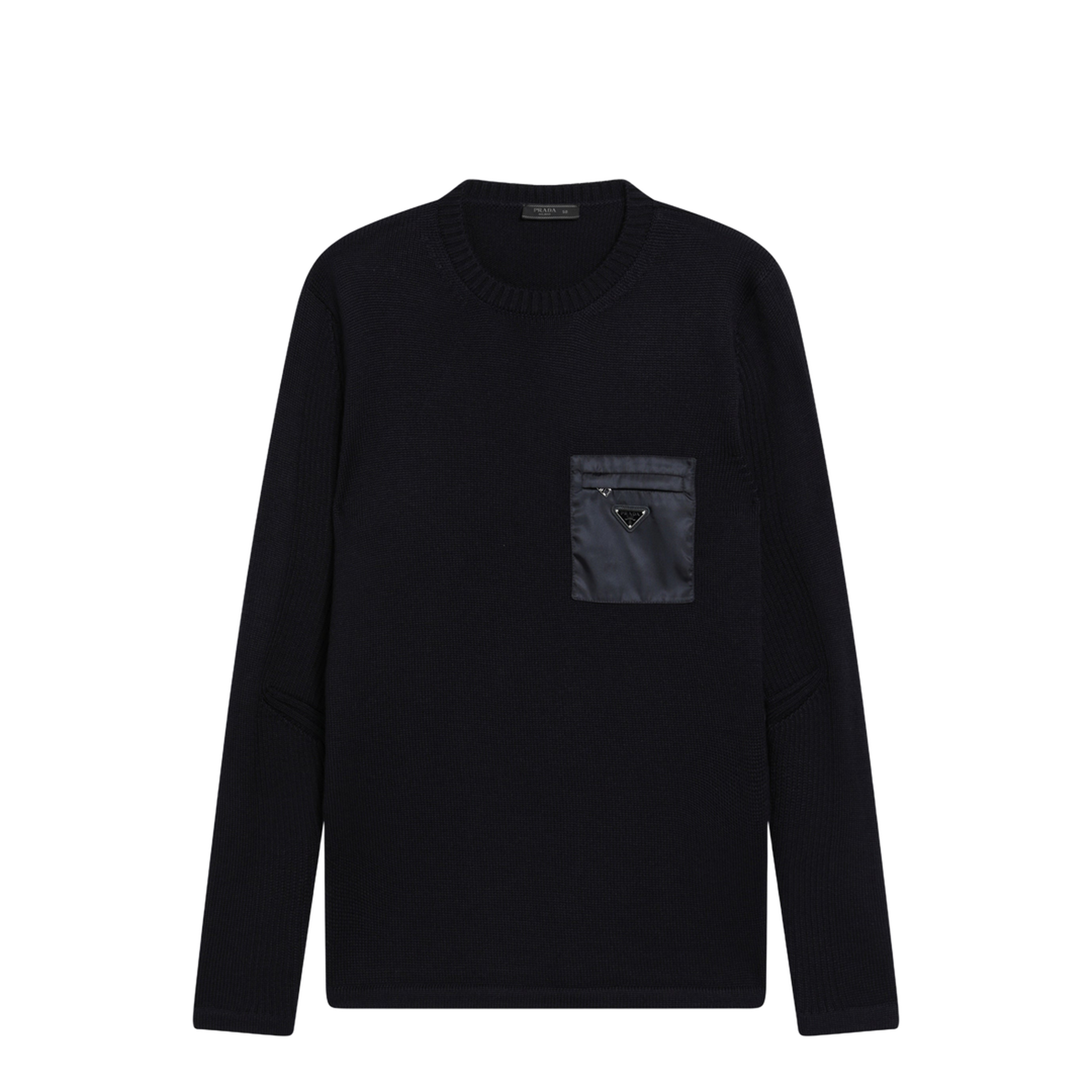 MAYFEYR - Prada - Blue Wool Sweater With Re-Nylon Pocket - UMB049WMO1W4XF0008