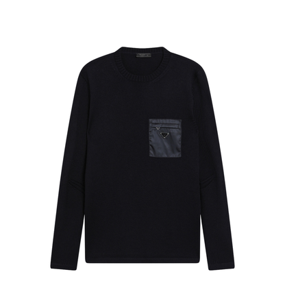 MAYFEYR - Prada - Blue Wool Sweater With Re-Nylon Pocket - UMB049WMO1W4XF0008