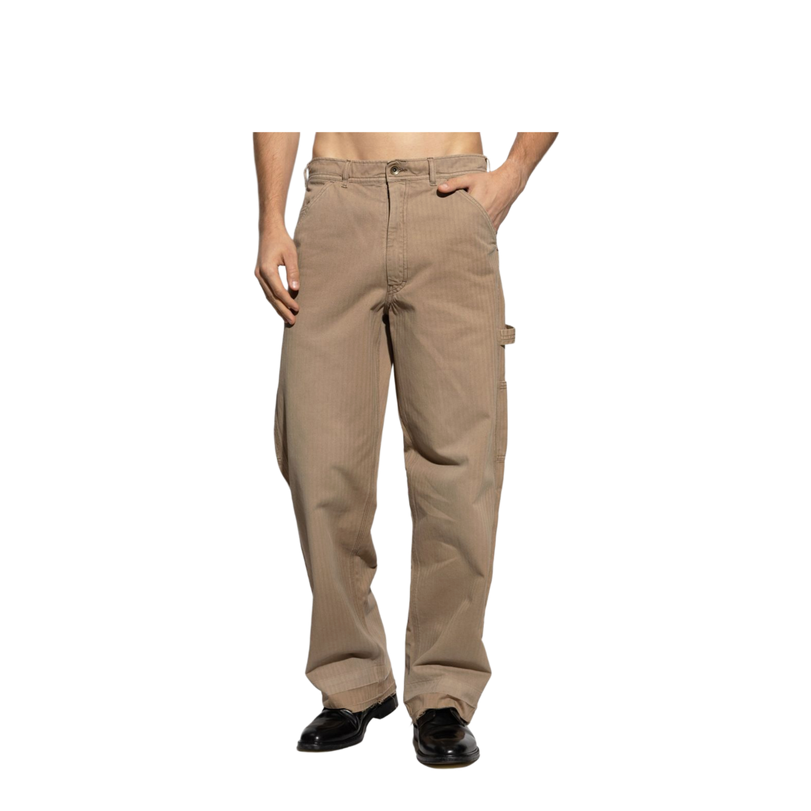 Beige Herringbone Trousers