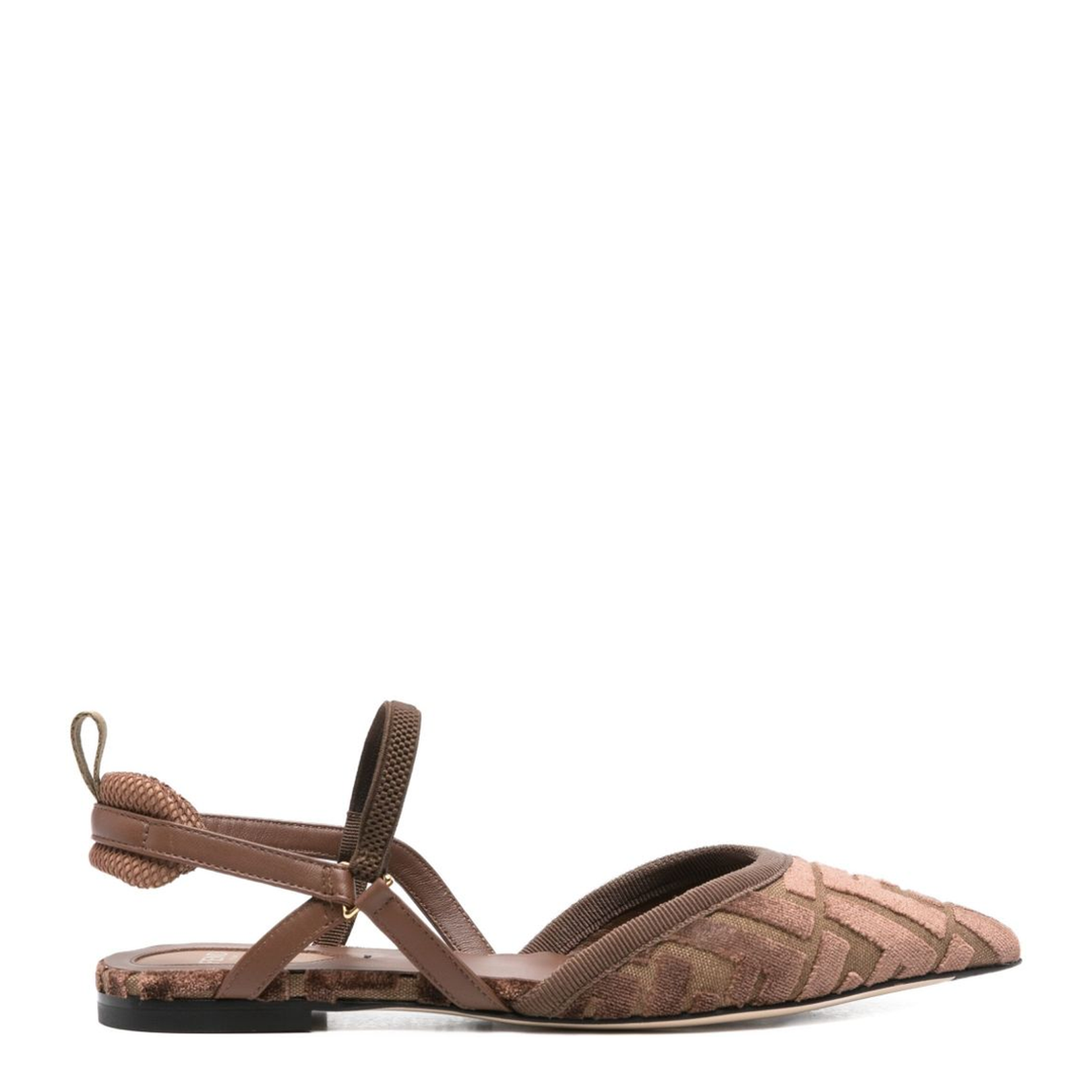 Brown Pointed Toe FF Pattern Elasticated Strap