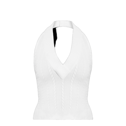 Cable-knit Halterneck Top White