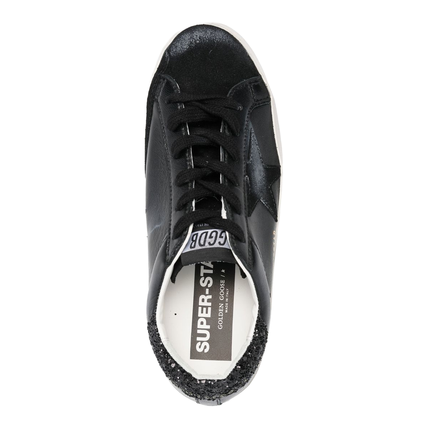 Super-Star in Black Nappa with Black Star and Glitter Heel Tab