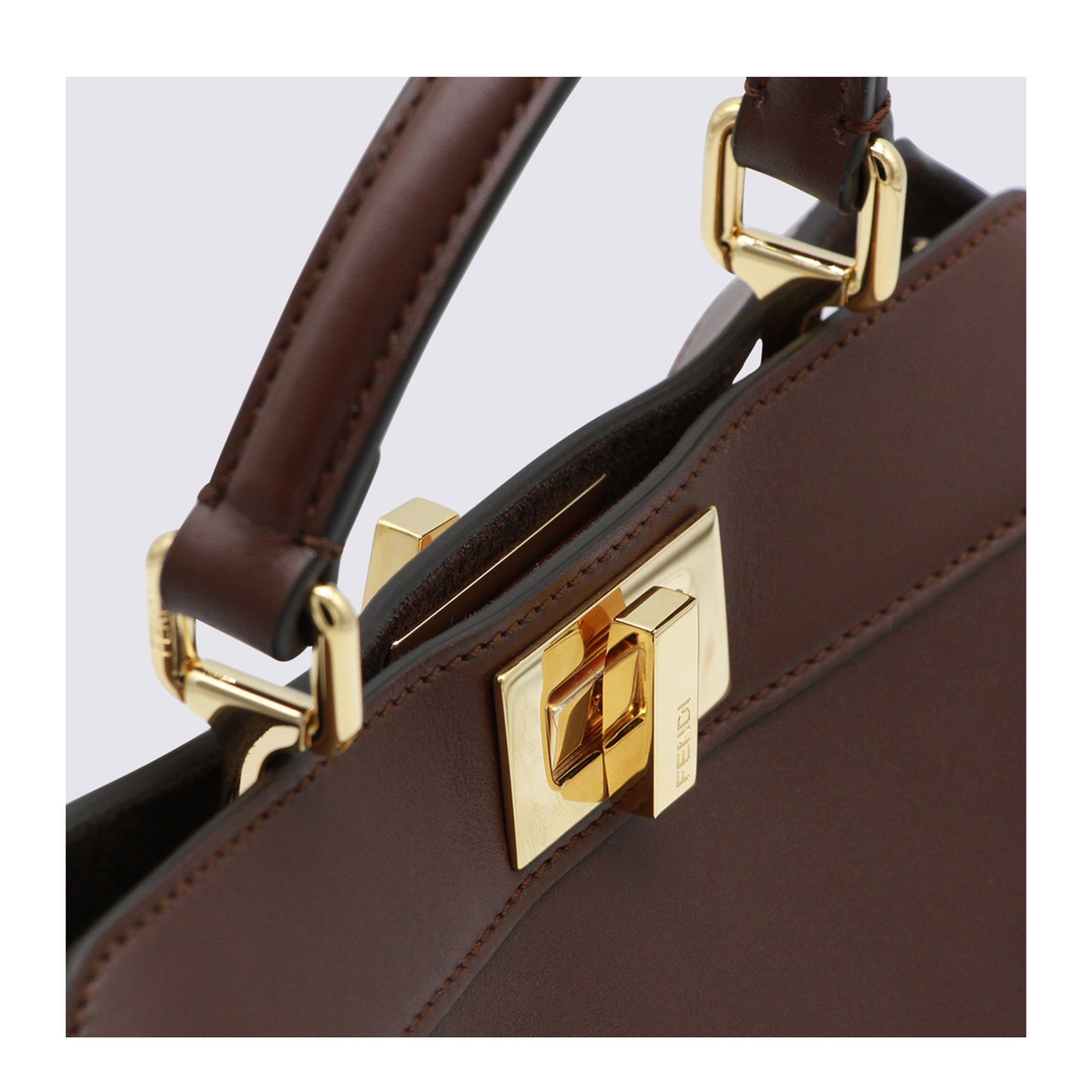 Peekaboo ISeeU Small Calf Leather Top Handle Bag - Mahogany Brown