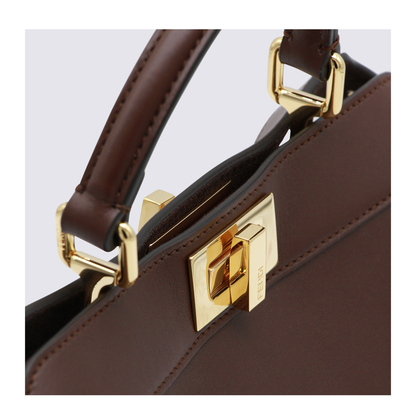 Peekaboo ISeeU Small Calf Leather Top Handle Bag - Mahogany Brown