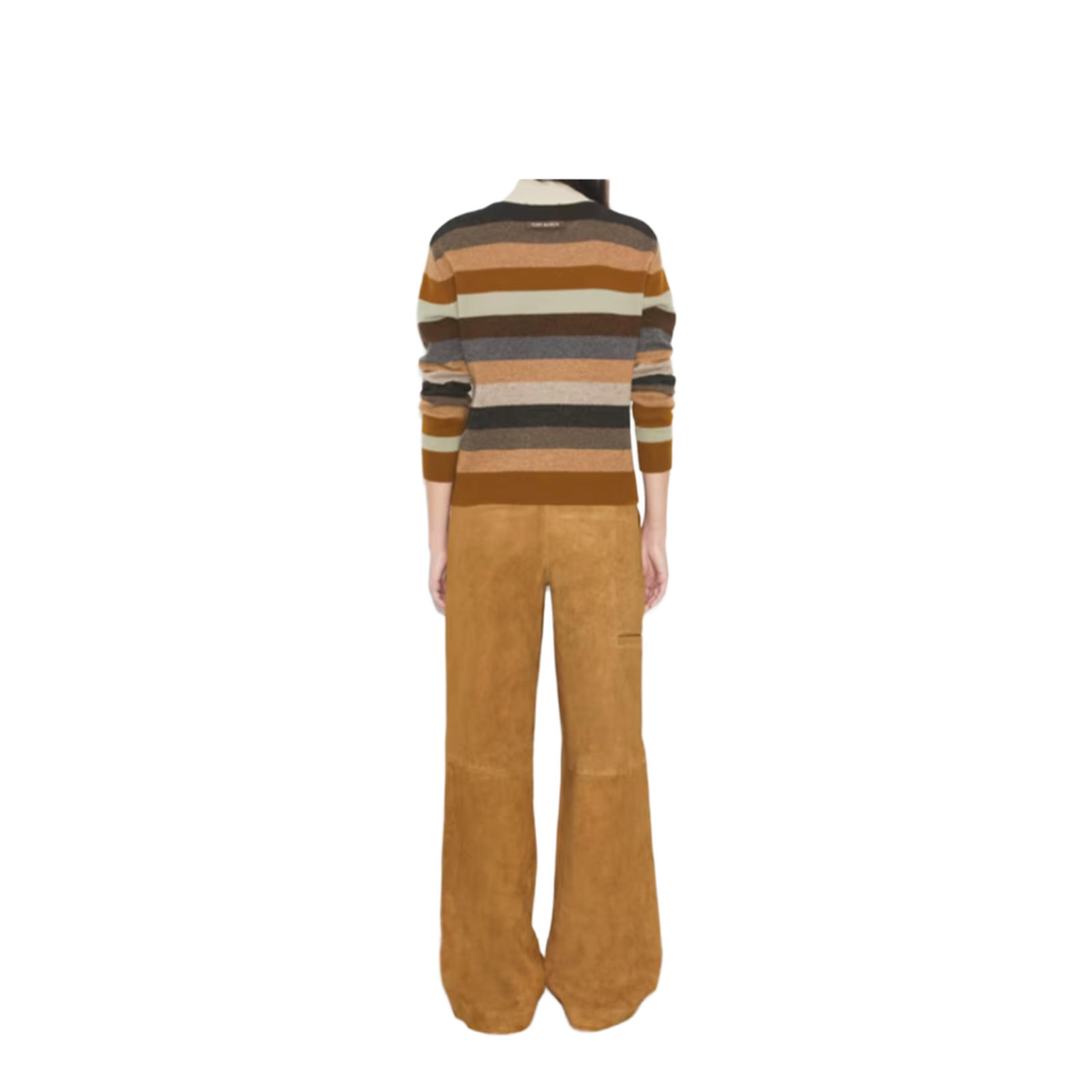 Beige Pants With Belt Loops And Insert Design In Suede