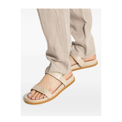 Leather Flat Sandals - Beige
