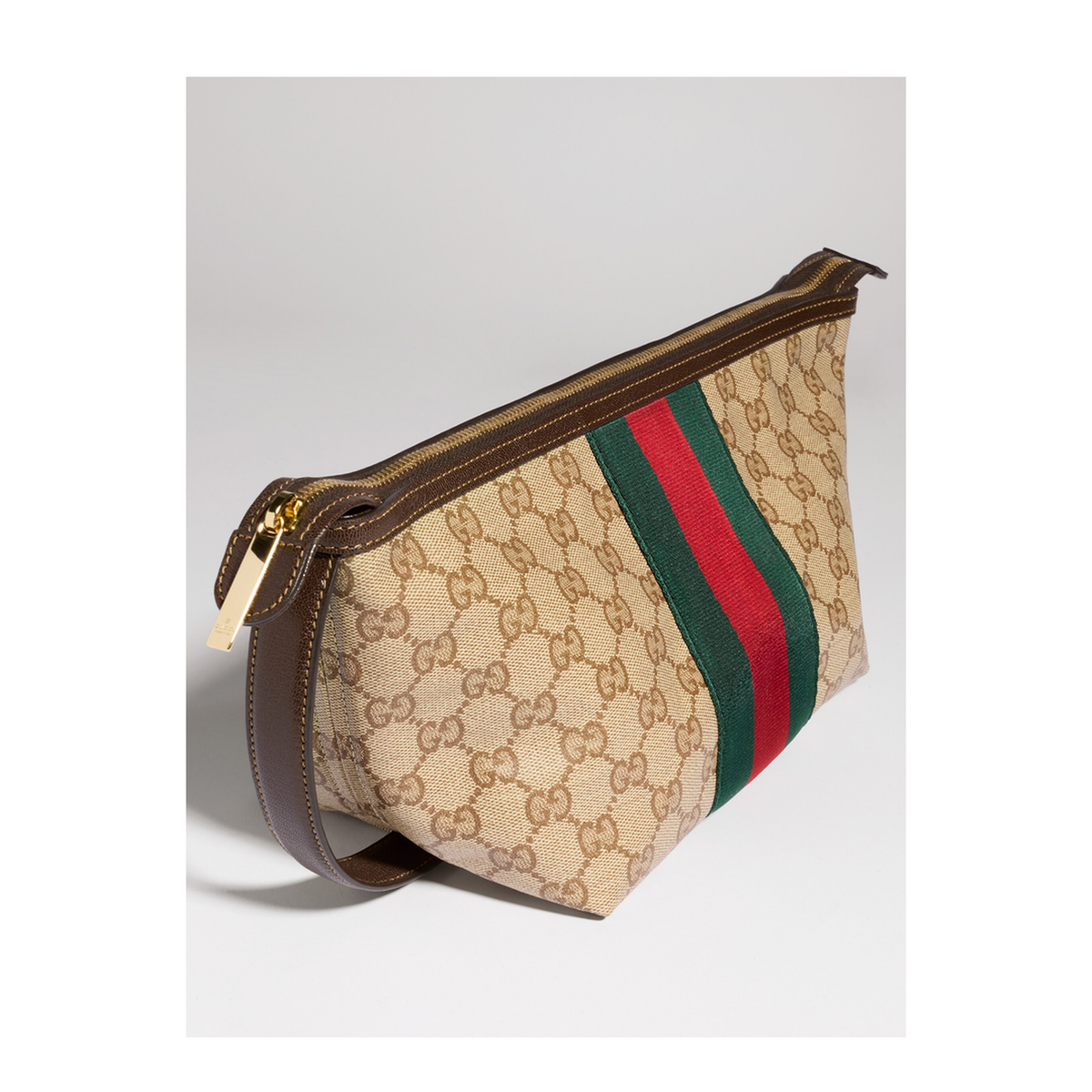 GG Small Coated Canvas Toiletry Case - Sand and Brown