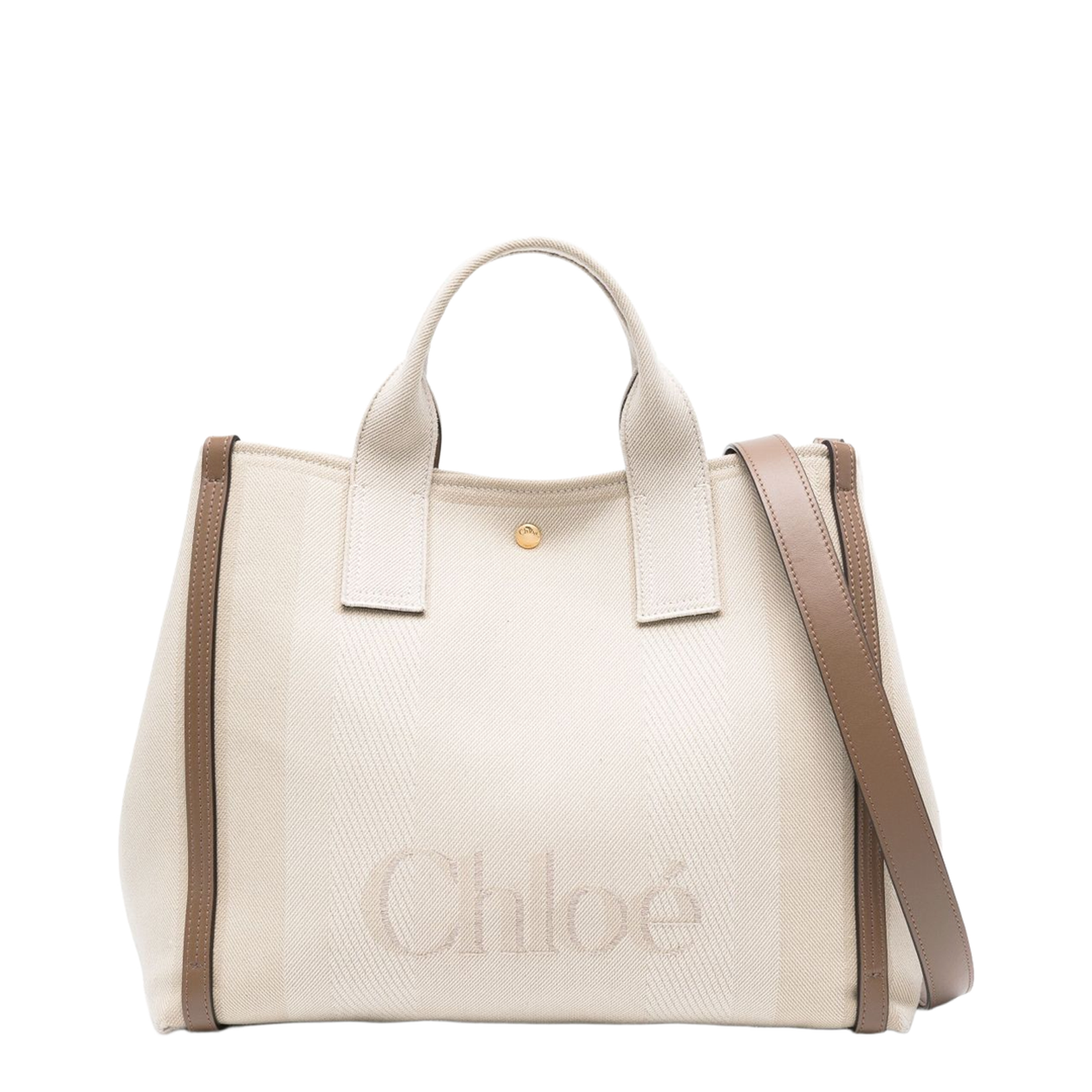 Chloé 'carry large' beige handbag with logo print on ...