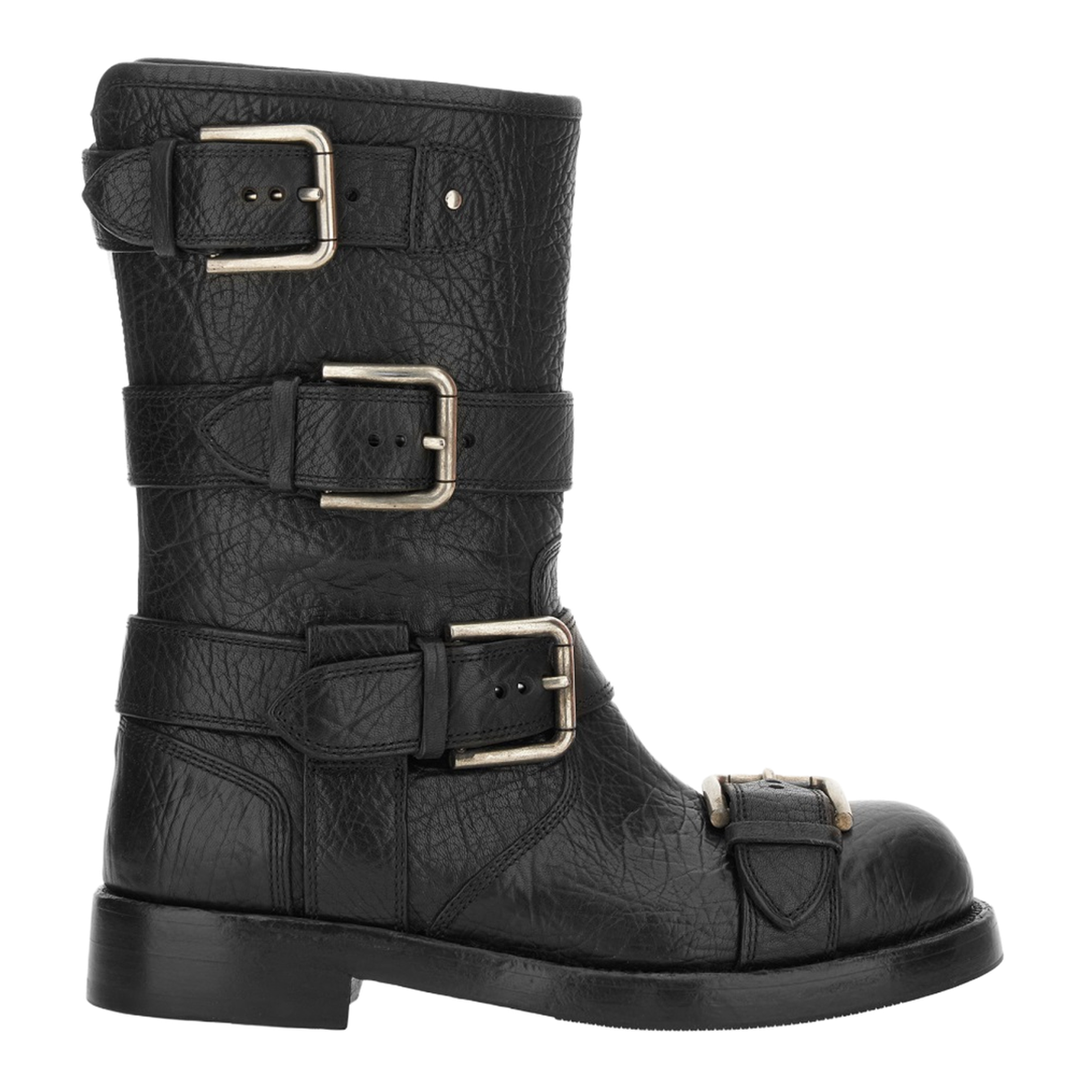 Black leather boots with straps