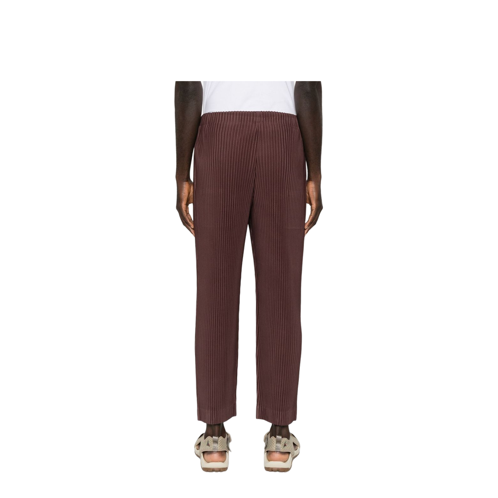 Brown Pleated Design Cropped Pants