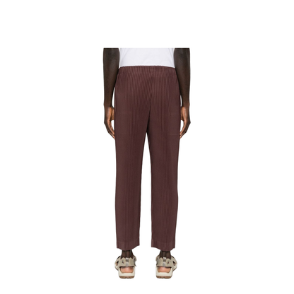 Brown Pleated Design Cropped Pants
