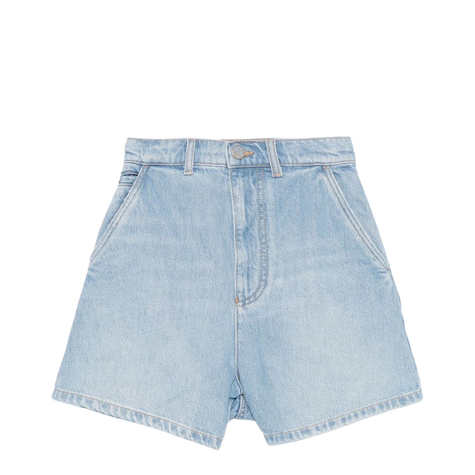 High-Rise Worn-Effect Denim Shorts