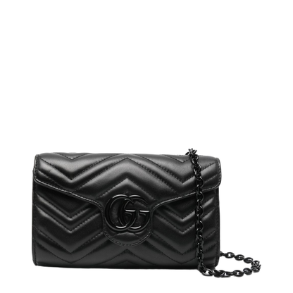 GG Marmont Small Matelassé Nappa Leather Wallet On Chain - Black