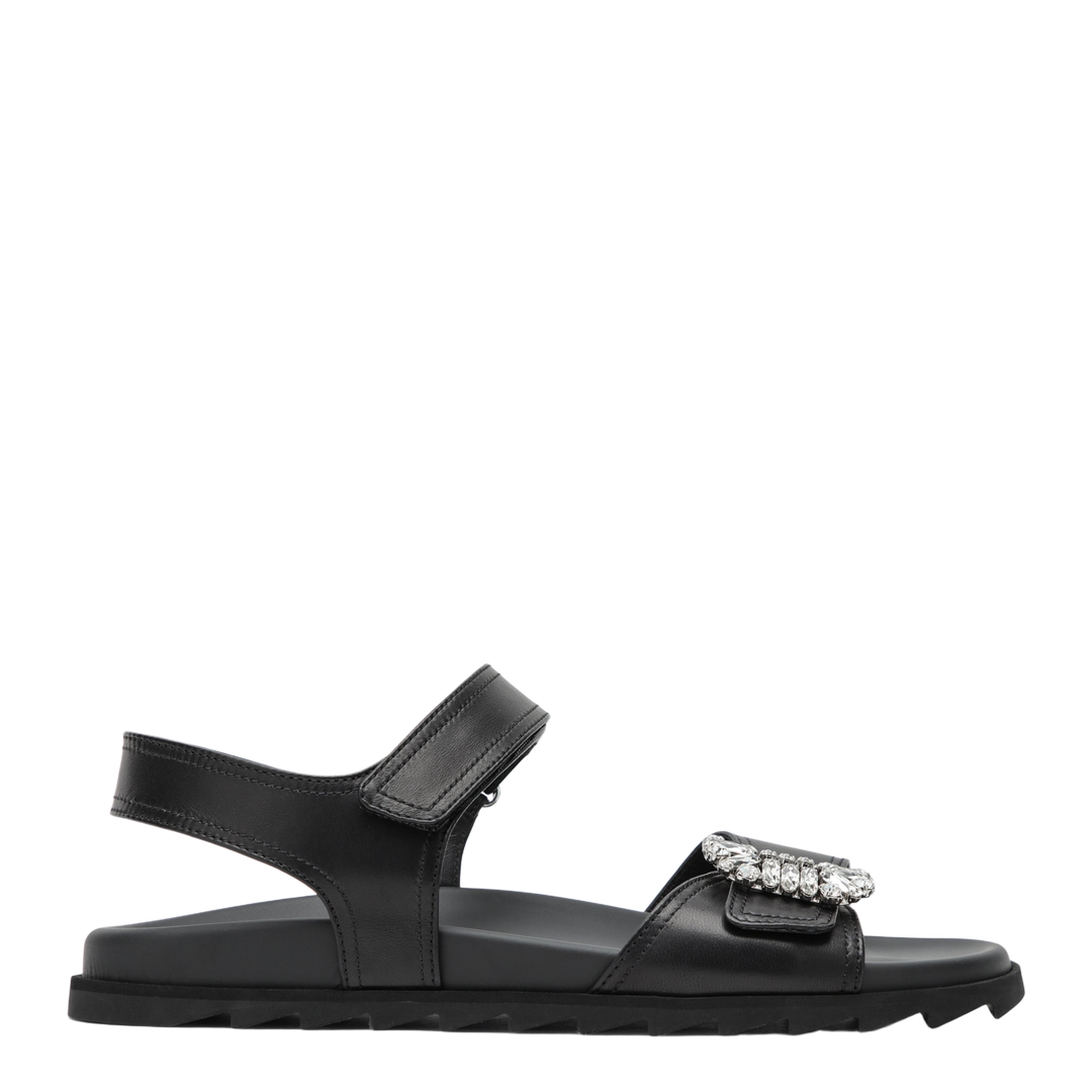 MAYFEYR - Roger Vivier - Black Leather Sandals With Crystal Buckle - RVW4584469091TB999