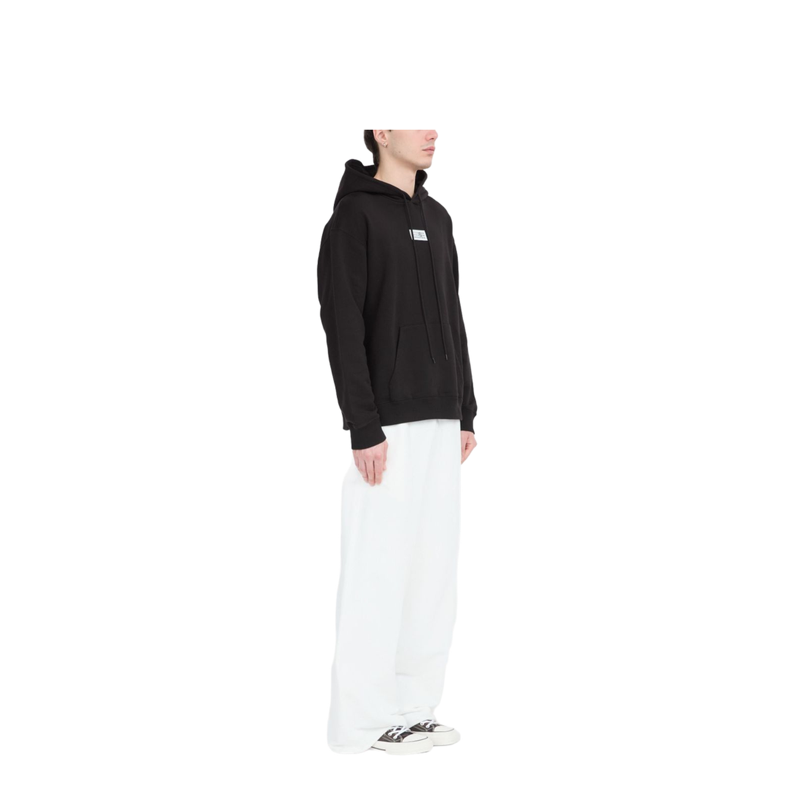 Black Front Pouch Pocket Adjustable Drawstring Hood Ribbed Cuffs Logo Patch Detailing