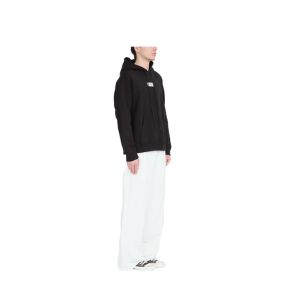 Black Front Pouch Pocket Adjustable Drawstring Hood Ribbed Cuffs Logo Patch Detailing