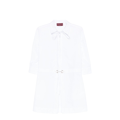 Cotton Poplin Shirt Dress with Horsebit in White