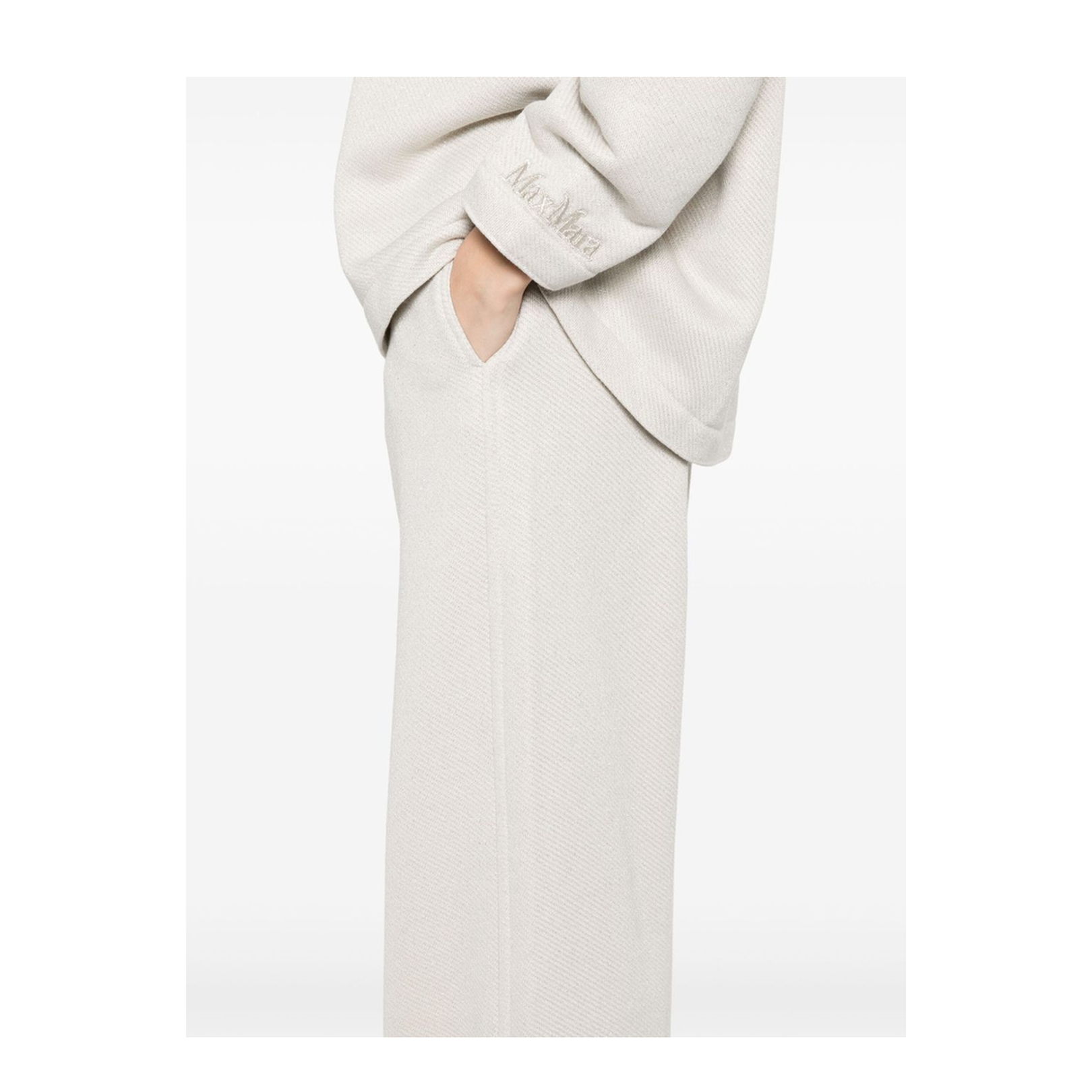 Pure Cotton Blend Wide-leg Trousers In White