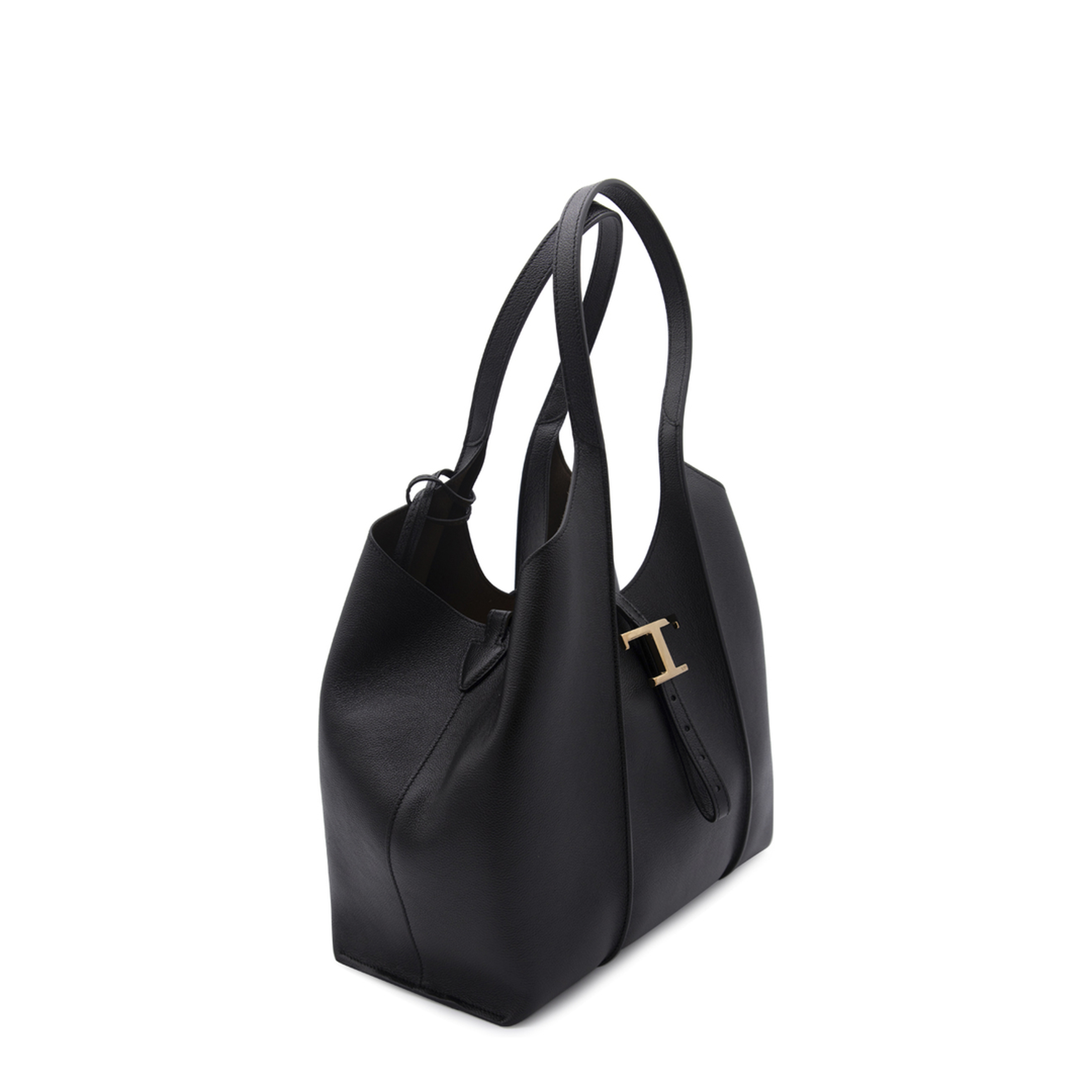 T Timeless Small Calf Leather Shopping Bag - Black