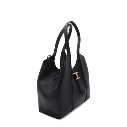 T Timeless Small Calf Leather Shopping Bag - Black