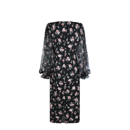 Vintage Roses-Print Charmeuse Dress