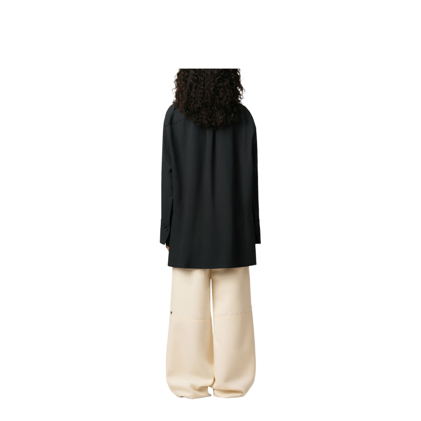 Anthracite Black Wool Long Oversized Side Slits Shirt