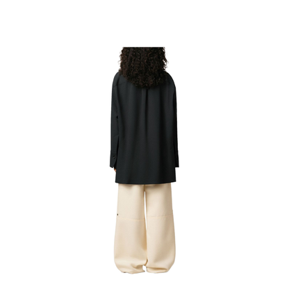 Anthracite Black Wool Long Oversized Side Slits Shirt