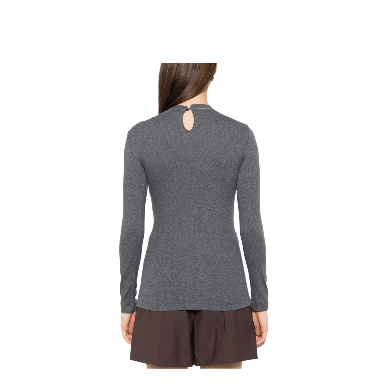 Dark Grey Keyhole Detail Long Sleeve T-Shirt