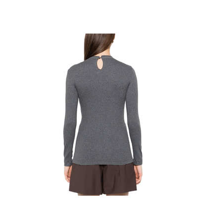 Dark Grey Keyhole Detail Long Sleeve T-Shirt