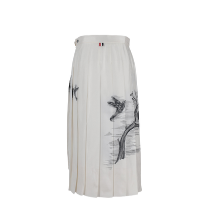 MAYFEYR - Thom Browne - Classic Knee Dropped Back Pleated Skirt In Engineered Bird Toile Printed Silk Twill - FGC400AF1047100