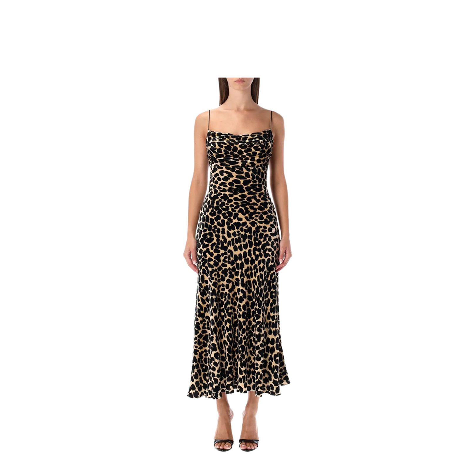 Leopard-Print Velvet Midi Dress With Thin Straps