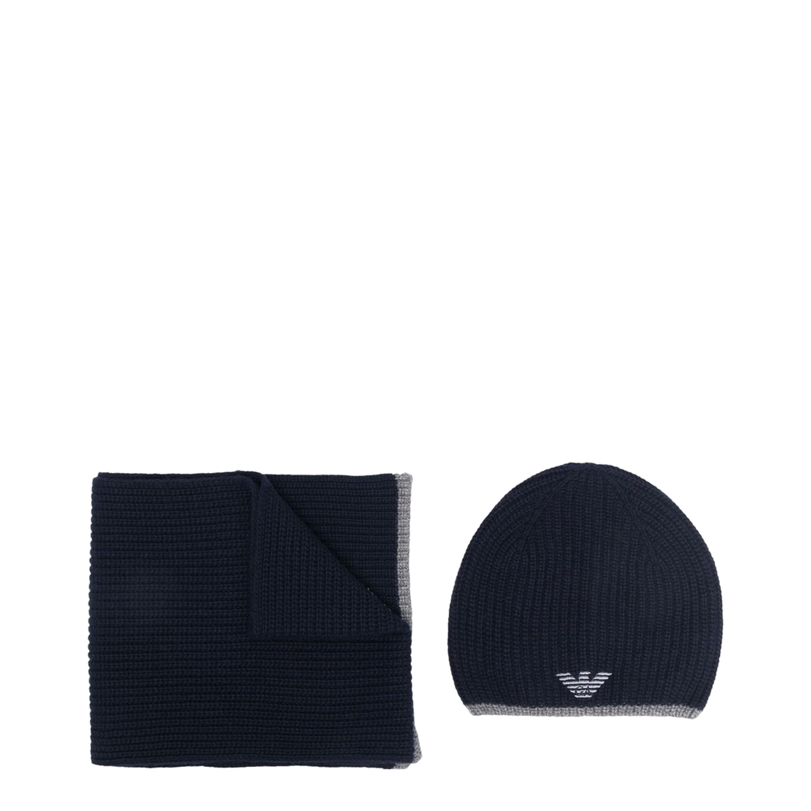 Blue Chunky Ribbed Knit Embroidered Logo Scarf